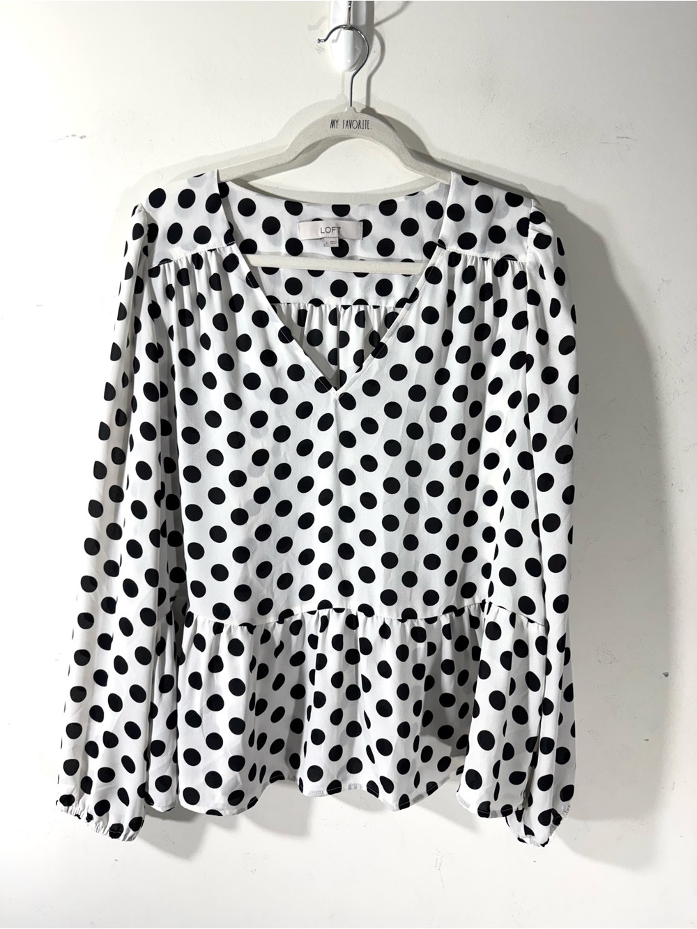 LOFT polka dot peplum blouse top LARGE